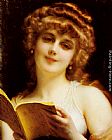 Etienne Adolphe Piot Canvas Paintings - A Blonde Beauty Holding a Book